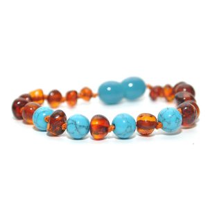 pulsera bebé barroco cognac, turquesa 14 cms.