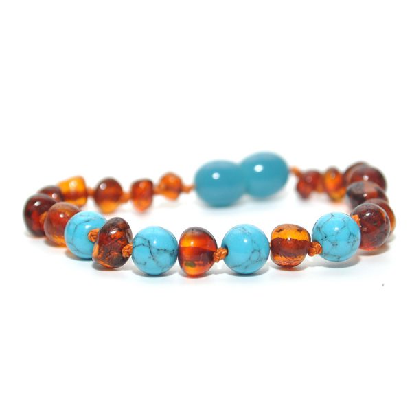 pulsera bebé barroco cognac, turquesa 14 cms.