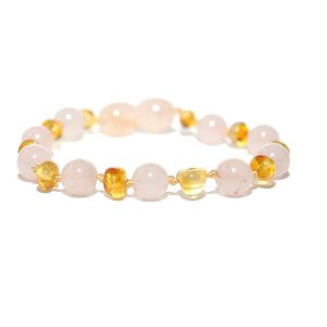 pulsera bebé barroco limon, cuarzo rosado 14 cms.