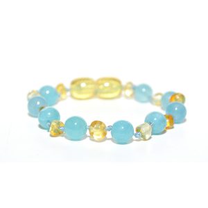 pulsera bebé barroco limon, aguamarina 14 cms.