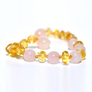 pulsera niño barroco limon, cuarzo rosado 16 cms.