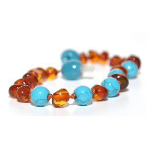 pulsera niño barroco cognac, turquesa 16 cms.