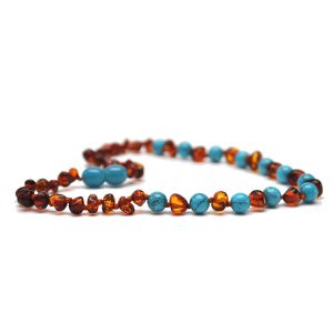 collar bebé barroco cognac, turquesa 32 cms.
