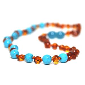 collar niño barroco cognac, turquesa 38 cms.