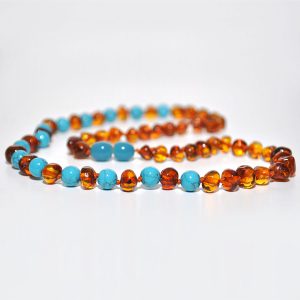 collar adulto barroco cognac, turquesa 45 cms.